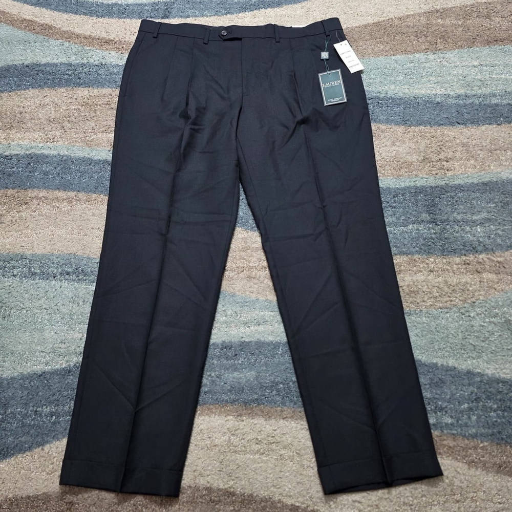 Lauren Ralph Lauren Dress Pants Mens 38x30 Black Wool Flat Front Straight NWT